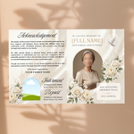 White Roses Funeral Program Template, Memorial Obituary (Canva Template)