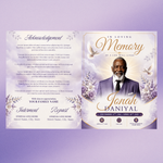 White & Purple Roses Funeral Program Template, Memorial Obituary (Canva Template)