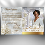 White Roses Funeral Program Template: 8-Page Memorial, Celebration of Life (Canva, PDF Download)