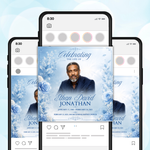 Blue Roses Funeral Announcement Flyer: Obituary, Celebration of Life (Canva Template PDF)