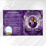 Purple & White Roses Funeral Program Template: 8-Page Memorial (Canva PDF)