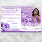 Purple Roses Funeral Program Template: 8-Page Memorial, Celebration of Life (Canva, Digital Download)