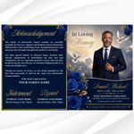 Blue & Gold Funeral Program Template, 8-Page Memorial (Canva, PDF)