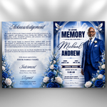 Blue Funeral Program Template, 8-Page Memorial (Canva, PDF)