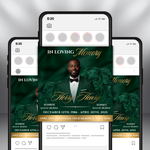 Green & Gold Roses Funeral Announcement Flyer: Obituary, Celebration of Life (Canva Template PDF)