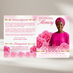 Pink Roses Funeral Program Template: Celebration of Life (Canva, 8 Pages, Digital Download)