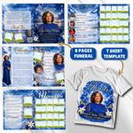 Blue and Gold Funeral Program Template: 8-Page Memorial (Canva PDF)