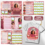 Pink & White Roses Funeral Program Template: 8-Page Memorial (Canva PDF)