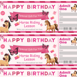Horse Riding Lessons Gift Voucher, Editable Birthday Ticket (Canva PDF)