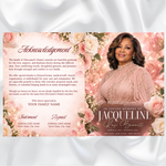 Soft Pink Rose Floral Funeral Program Template, 8-Page Memorial (Canva, PDF)