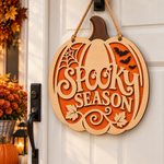 Halloween Round Door Sign SVG, Pumpkin Spooky Season Sign Laser Cut File, Fall Porch Decor