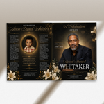 Elegant Funeral Program Canva Template | Gold Theme | 8 Page Memorial Booklet
