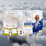 Blue & Gold Funeral Program Template: 8-Page Memorial (Canva PDF)