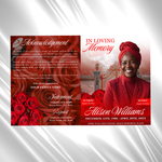 Red Floral Funeral Program Template, 8-Page Memorial (Canva, PDF)