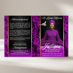 Royal Purple Roses Funeral Program Template: Celebration of Life (Canva, 8 Pages, Digital Download)