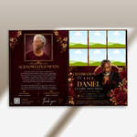 red & Gold Funeral Program Canva Template |8 Page Memorial Booklet