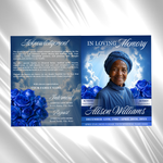 Blue Floral Funeral Program Template, 8-Page Memorial (Canva, PDF)