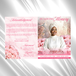 Pink & White Roses Funeral Program Template: 8-Page Memorial (Canva PDF)