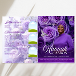 Purple Roses Funeral Program Template, Memorial Obituary (Canva Template)