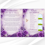 Purple Floral Funeral Program Template, 8-Page Memorial (Canva, PDF)