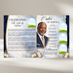 Blue & White Roses Funeral Announcement Flyer: Obituary, Celebration of Life (Canva Template PDF)