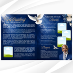 Blue Funeral Program Template, 8-Page Memorial (Canva, PDF)