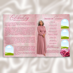 Pink Roses Funeral Program Template: 8-Page Memorial, Celebration of Life (Canva Template, PDF Download)