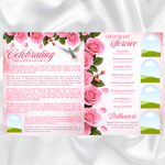 Pink Rose Floral Funeral Program Template, 8-Page Memorial (Canva, PDF)