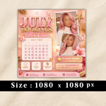 July Booking Flyer, July Books Open, Summer, Hair, Nails, Lash, Makeup, Appointment (Canva Template)
