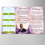 Purple & White Roses Funeral Program Template: Trifold Memorial (Canva Template)