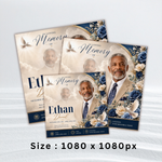 Blue & White Funeral Announcement Flyer: Obituary, Celebration of Life (Canva Template PDF)