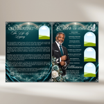 Deep Teal Green Roses Funeral Program Template: 8-Page Memorial (Canva PDF)