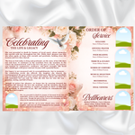 Soft Pink Rose Floral Funeral Program Template, 8-Page Memorial (Canva, PDF)
