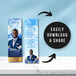 Blue Roses Memorial Bookmark Template: Funeral Keepsake (Canva PDF)