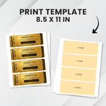 Golden Ticket Template, Printable Golden Ticket Editable Template, Golden Event Ticket, Custom Ticket Invitation, Golden Voucher Template