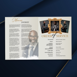 Elegant Funeral Program Canva Template | Blue & Gold Theme | 8 Page Memorial Booklet