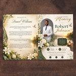 White & Green Funeral Program Canva Template | 8 Page Memorial Booklet