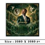 Green & Gold Funeral Announcement Flyer: Obituary, Celebration of Life (Canva Template PDF)