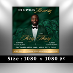 Green & Gold Roses Funeral Announcement Flyer: Obituary, Celebration of Life (Canva Template PDF)