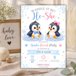 Penguin Gender Reveal Invitation, Waddle It Be Invite, Baby Boy Or Girl, Printable Spring Party Template, He Or She