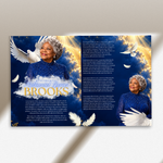 Blue & Gold Funeral Program Canva Template |8 Page Memorial Booklet