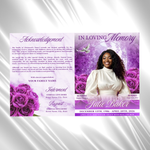 Purple Roses Funeral Program Template: 8-Page Memorial (Canva PDF)