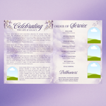 White & Purple Roses Funeral Program Template, Memorial Obituary (Canva Template)