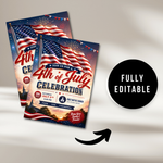 4th of July Invitations, Fourth of July Patriotic Flag Birthday Editable Flyer, ANY event BBQ Invite, Block party, Printable Instant Access