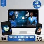 Blue & Black Funeral Slideshow Template, Celebration of Life (Canva, 30 Slides, MP4)