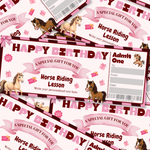 Horse Riding Lessons Gift Voucher, Editable Birthday Ticket (Canva PDF)