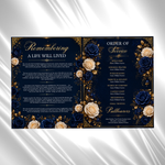 Royal Blue Roses Funeral Program Template: 8-Page Memorial (Canva PDF)