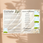 White Roses Funeral Program Template, Memorial Obituary (Canva Template)