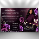 Purple Roses Funeral Program Template: 8-Page Memorial (Canva PDF)