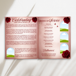 White & Red Roses Funeral Program Template, Memorial Obituary (Canva Template)